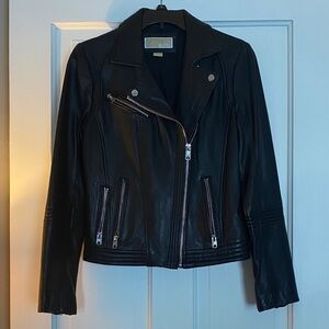 MICHAEL Michael Kors Black Leather Jacket with Silver Accents